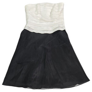 White House Black Market Wom 4 Black White Shirred Strapless Dress Chiffon NWT